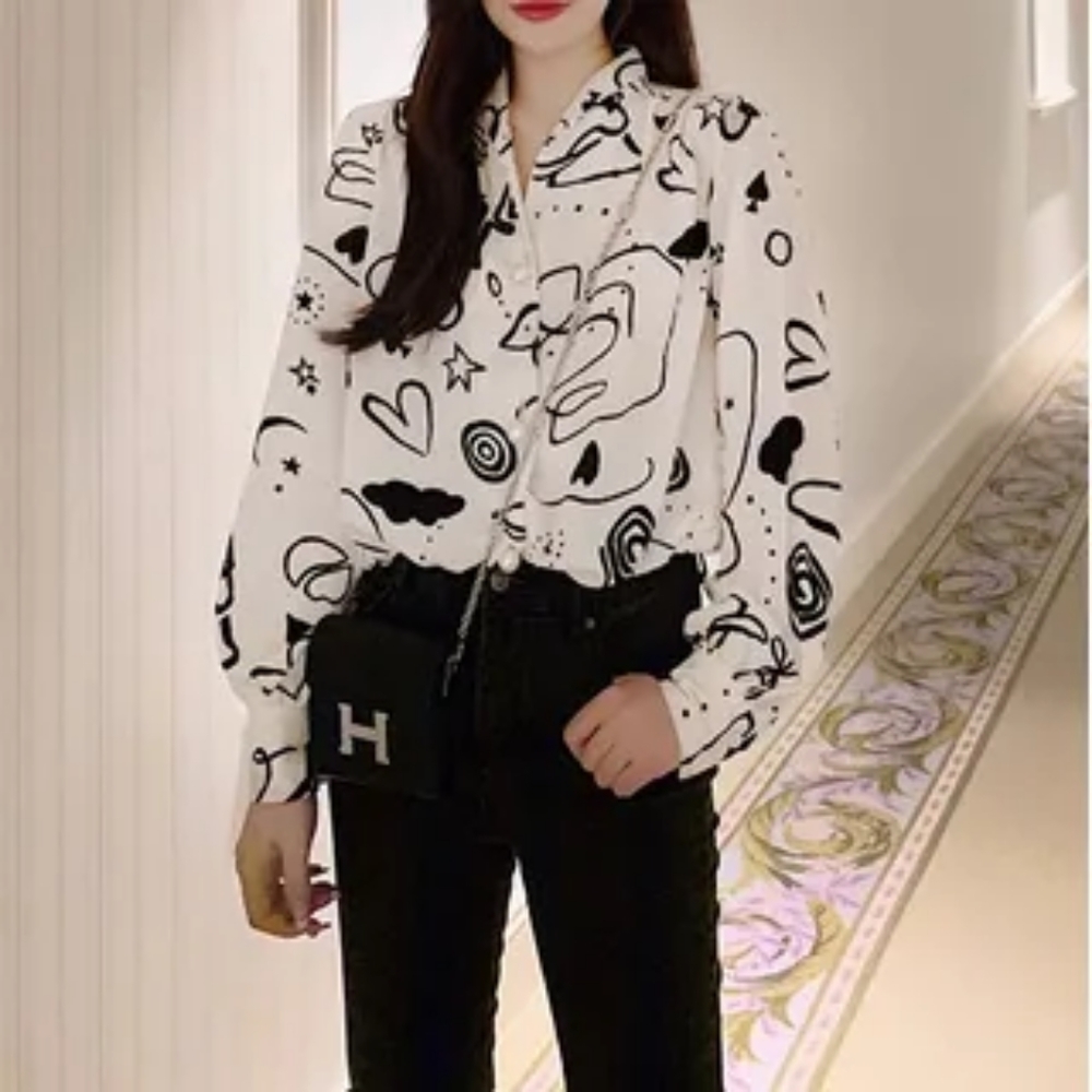 YesStyle White Longsleeve Blouse w/ Pearl Like Buttons